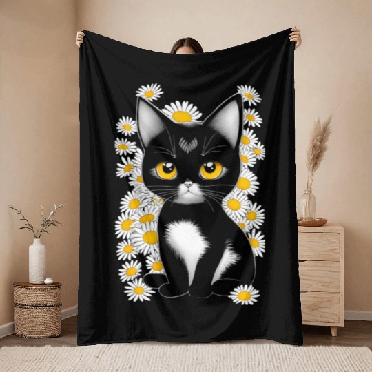 Black cat Throw Blankets