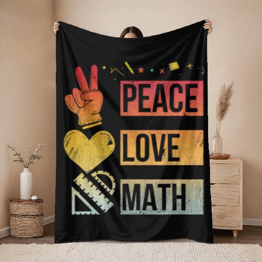 Math Teacher Peace Love Math Vintage Mathematic Throw Blankets