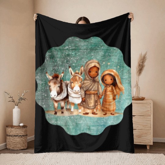 Christmas Nativity Scene Shepherds and Sheep Throw Blankets