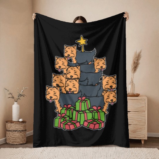 Yorkie Christmas Tree Holiday Person Gift Throw Blankets