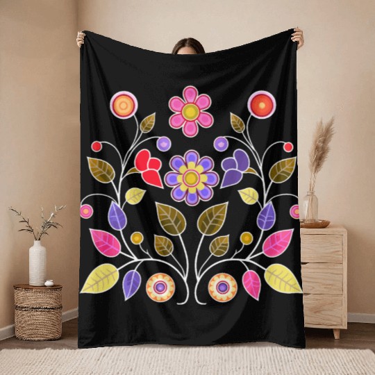 Ojibwe Floral with Anishinaabe Flowers Throw Blankets