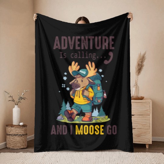 Adventure Is Calling Youth Cute Moose Throw Blankets
