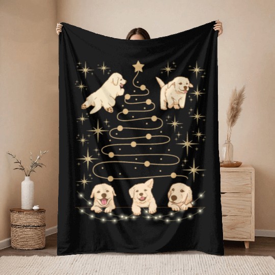 Festive Puppies Christmas Tree Design Throw Blankets