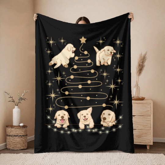 Festive Puppies Christmas Tree Design Throw Blankets