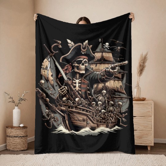 Crew of the Cursed Pirate Ship Throw Blankets