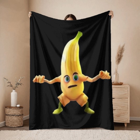 Video game character with a banana Throw Blankets