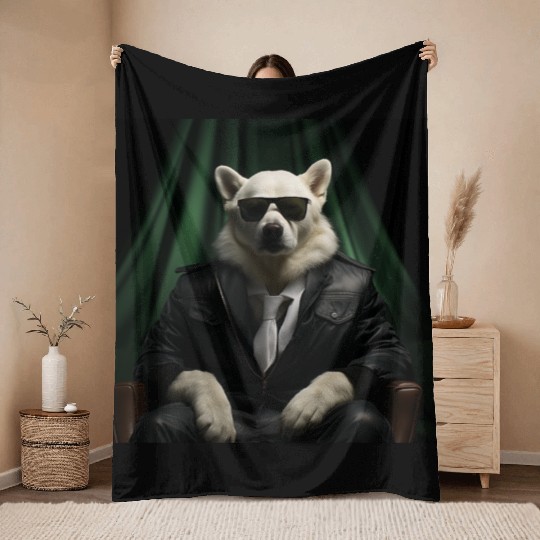White Retriever in a Suit and Tie Boss Dog Throw Blankets