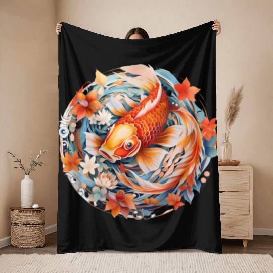 Koi Fish Mandala Art Throw Blankets