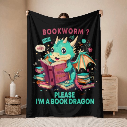 bookworm Please I'm A Book Dragon, Unisex graphic Throw Blankets