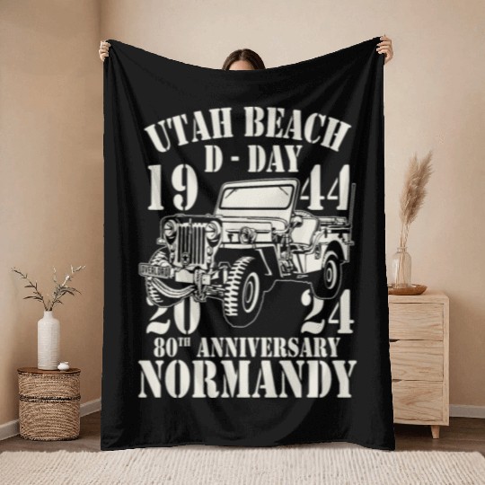 Utah Beach D Day 1944 2024 80 Anniversary Normandy Throw Blankets