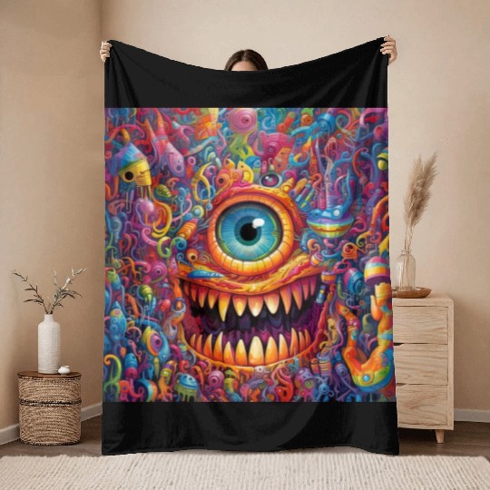 Going On a Little Trip - Cyclops and Teeth Psyched Throw Blankets