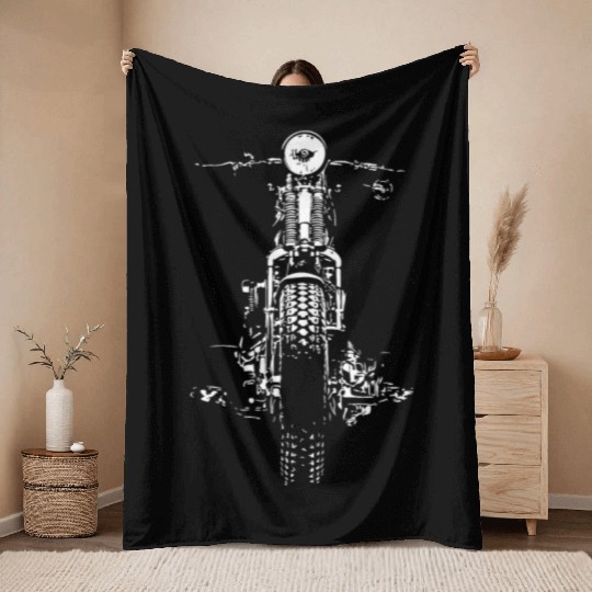 Retro Ride: Vintage Hand-Painted Motorcycle Design Throw Blankets