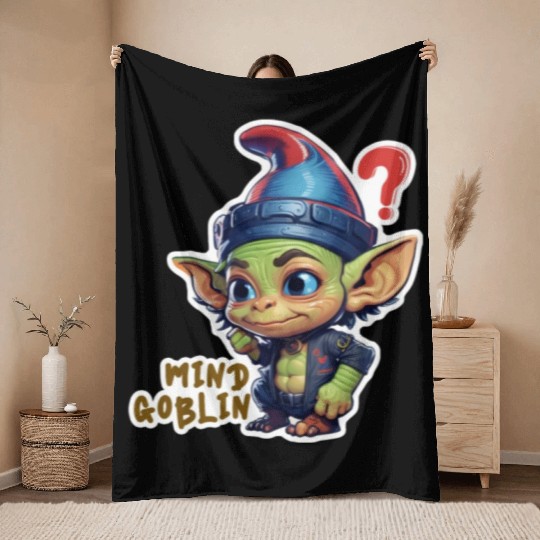 Funny Green Goblin Monster - Mind Goblin Deez Nuts Throw Blankets
