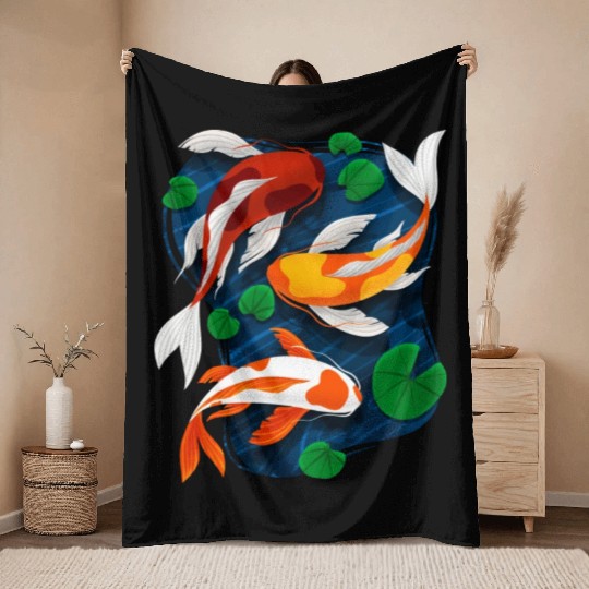 Koi Fish Lover Water Pond Animal Pet Asian Throw Blankets