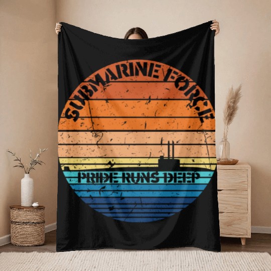 Sunset Navy Submarine Force Pride Runs Deep Throw Blankets