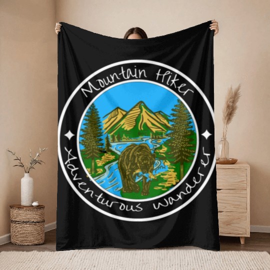 Mountain Hiker Bear Wilderness Throw Blankets