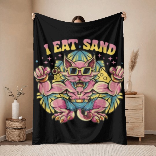 I Eat Sand and Muscular Cat Throw Blankets