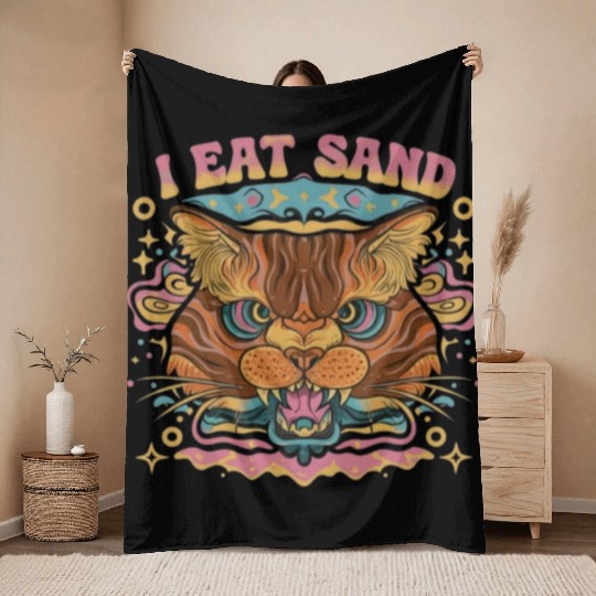 I Eat Sand and Ferocious Cat Throw Blankets