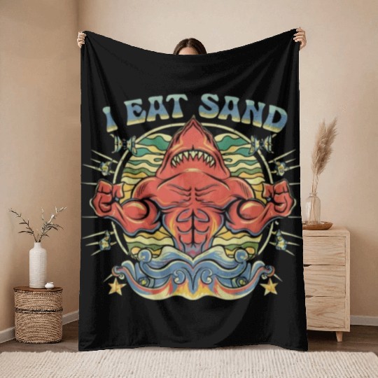 I Eat Sand and Muscular Red Shark Throw Blankets