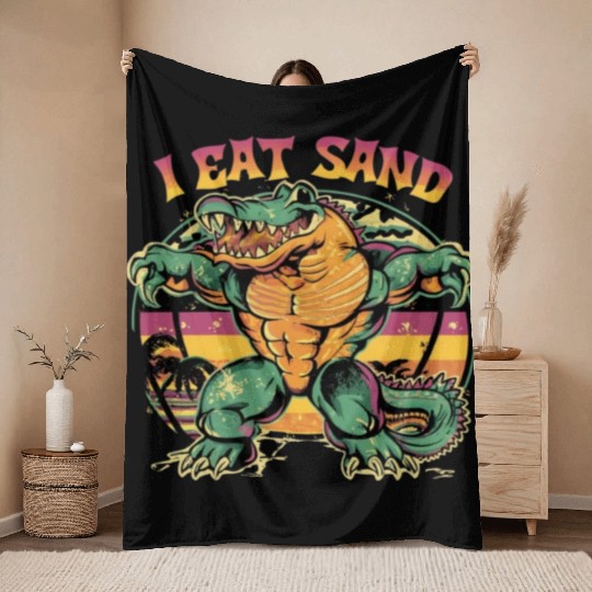 I Eat Sand and Muscular Crocodile Throw Blankets