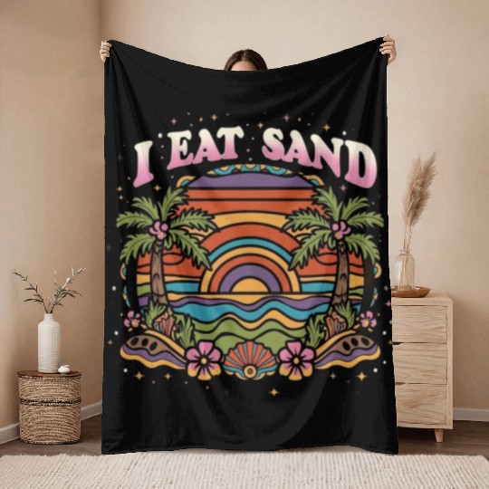 60s Groovy Psychedelic Eat Sand and Beach Throw Blankets