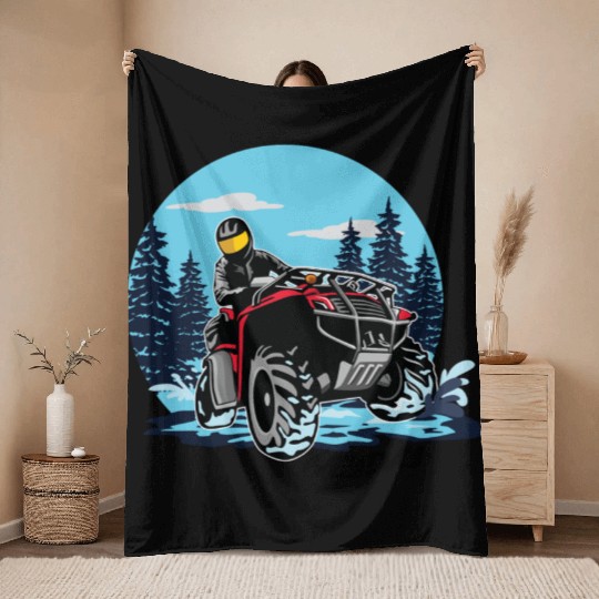ATV/Quad "Winter Riding" style logo. By "Hey Day" Throw Blankets