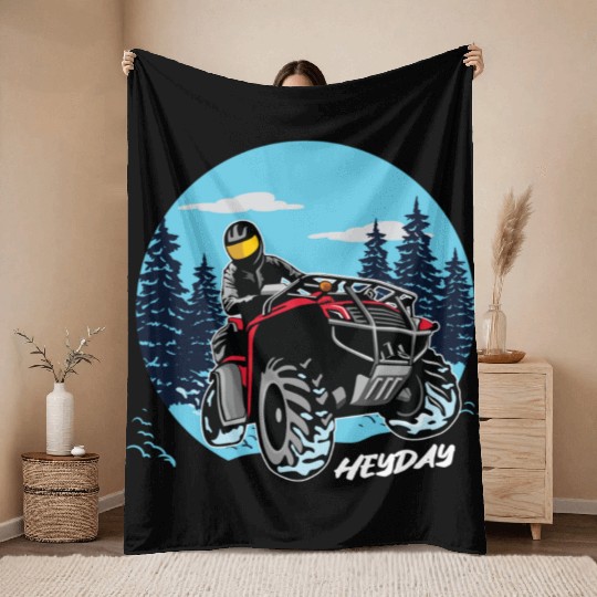 ATV/Quad "Winter Riding" style logo. By "Hey Day" Throw Blankets