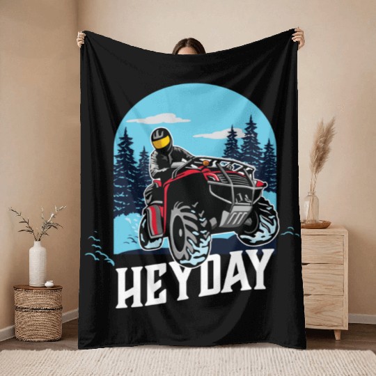 ATV/Quad "Winter Riding" style logo. By "Hey Day" Throw Blankets
