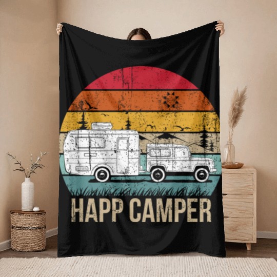 Happy Camper Throw Blankets