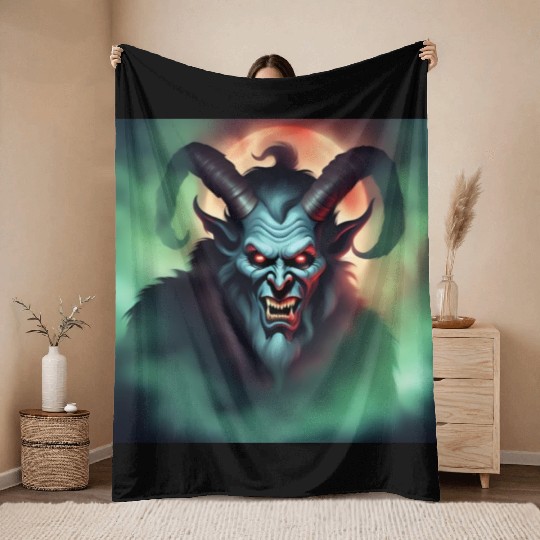 Krampus in Green Fog Throw Blankets