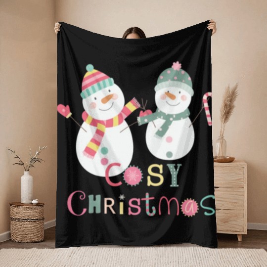 Fun Winter Snowman Colorful Cozy Christmas Throw Blankets