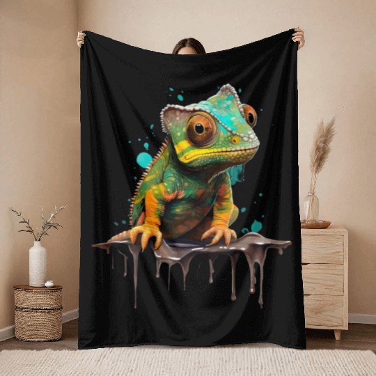 Cute Chameleon for Lizard Pet Lover Throw Blankets