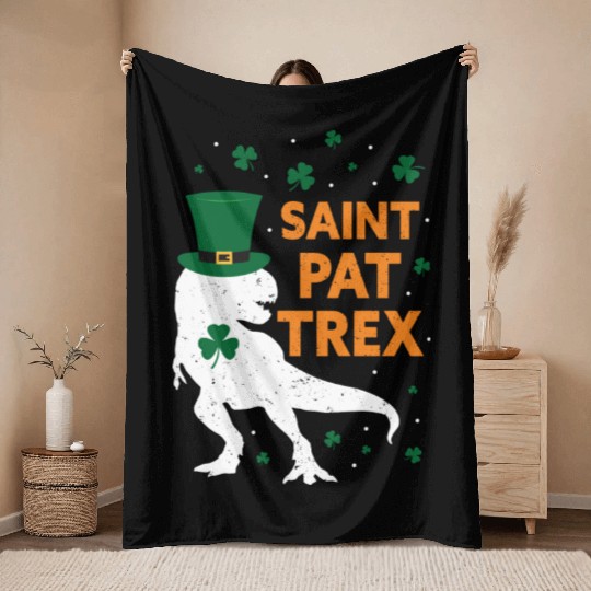 Saint Pat T Rex St Patrick s Day Dinosaur Throw Blankets