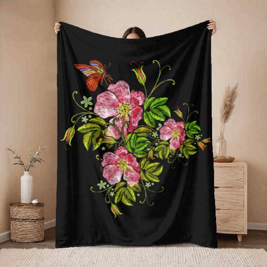 Spring Flowers Butterflies Throw Blankets