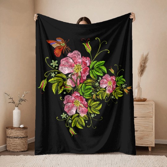 Spring Flowers Butterflies Throw Blankets