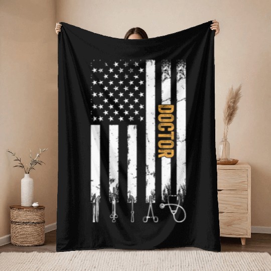 Doctor US Flag - Hospital Doctor Doctor Life Throw Blankets