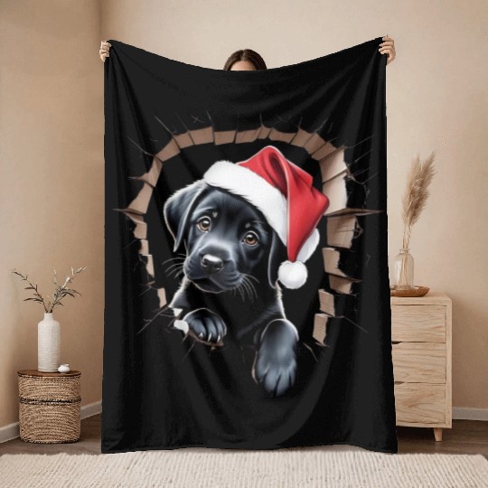 Festive Paws Adorable Puppy in a Christmas Hat Throw Blankets