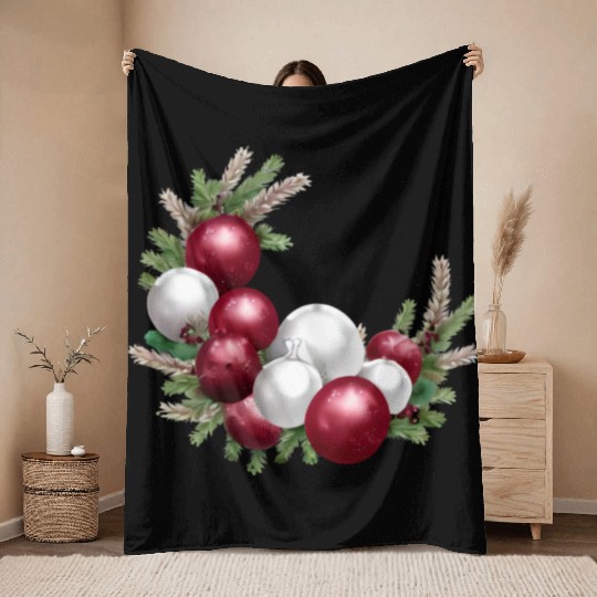 Cranberry and White Christmas Greenery Decor Throw Blankets