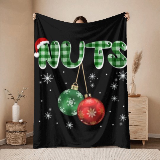 Chest Nuts Christmas Funny Couple Matching Throw Blankets