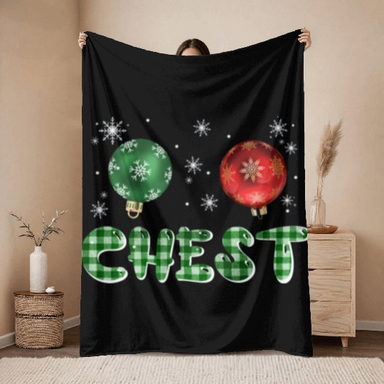Chest Nuts Christmas Couple Funny Matching Throw Blankets