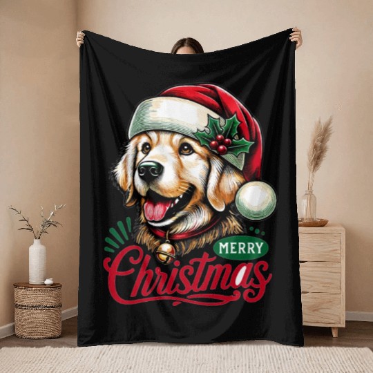 Golden Retriever Christmas Throw Blankets