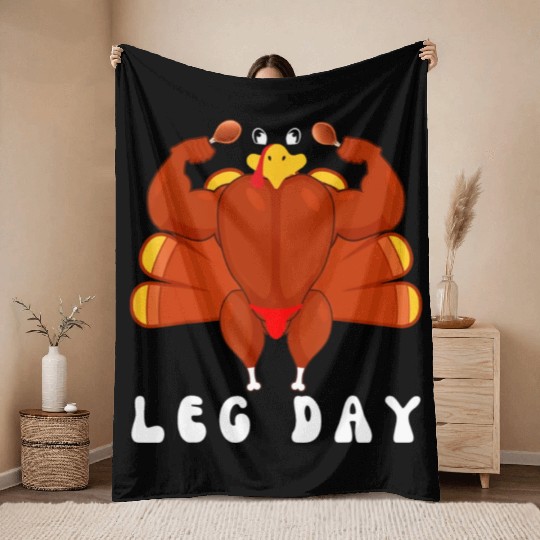 Funny Turkey Workout Gym Leg Day BodyBuilding Throw Blankets