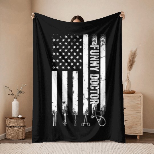 Funny Doctor US Flag - Hospital Doctor Throw Blankets