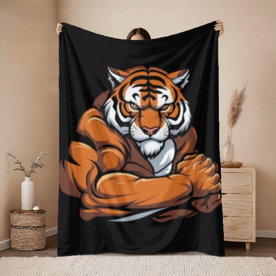 Workout Gym Tiger Throw Blankets