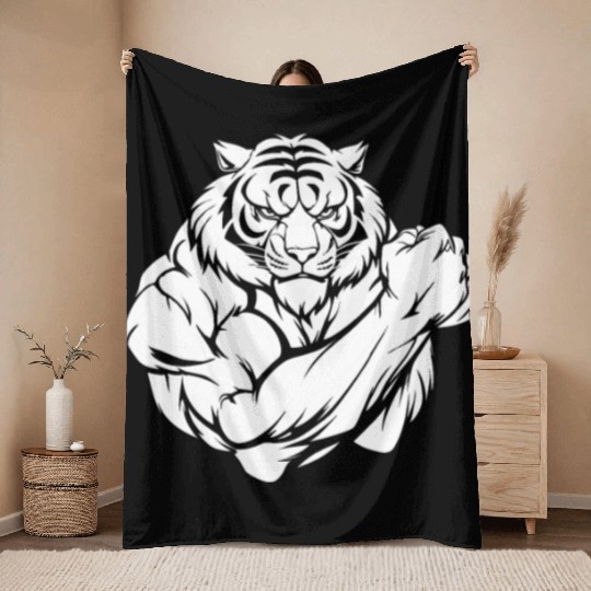 Workout Gym Tiger Throw Blankets