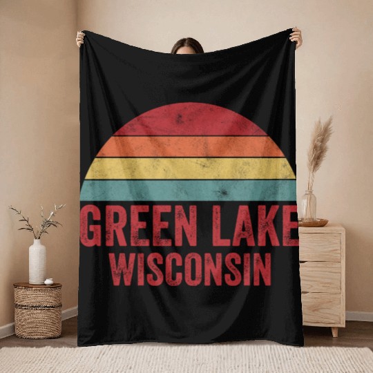 Vintage Green Lake Wisconsin Throw Blankets