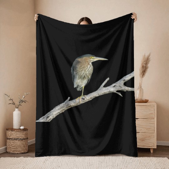 Green Heron Throw Blankets