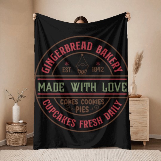 Gingerbread bakery est 1842 made with love Throw Blankets