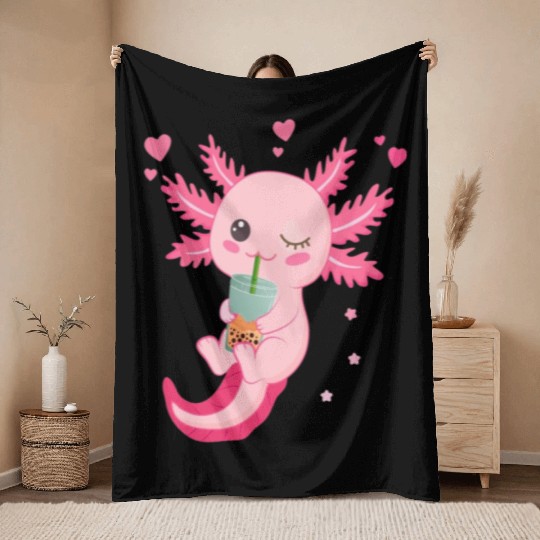 Boba Tea Bubble Tea Milk Tea Axolotl Throw Blankets