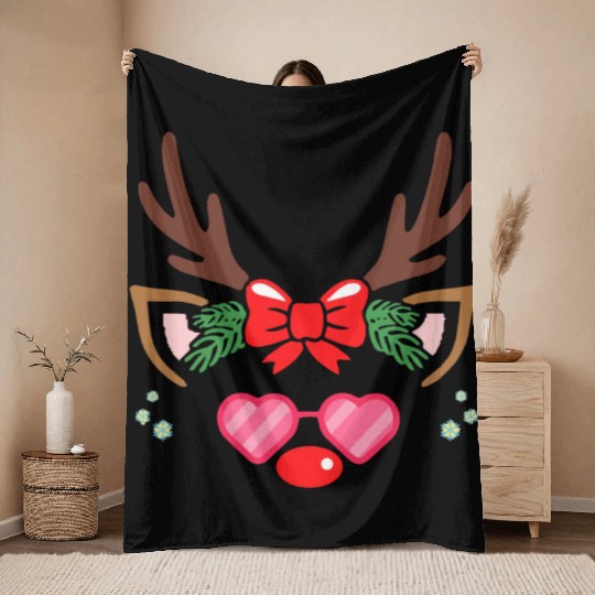 Cool Cute Reindeer Face Wearing Pink Sunglasses Throw Blankets